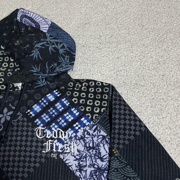 Teddy Fresh Sweatshirt Mens XS Hoodie Patchwork Grandpa Core Embroidered - Picture 3 of 16
